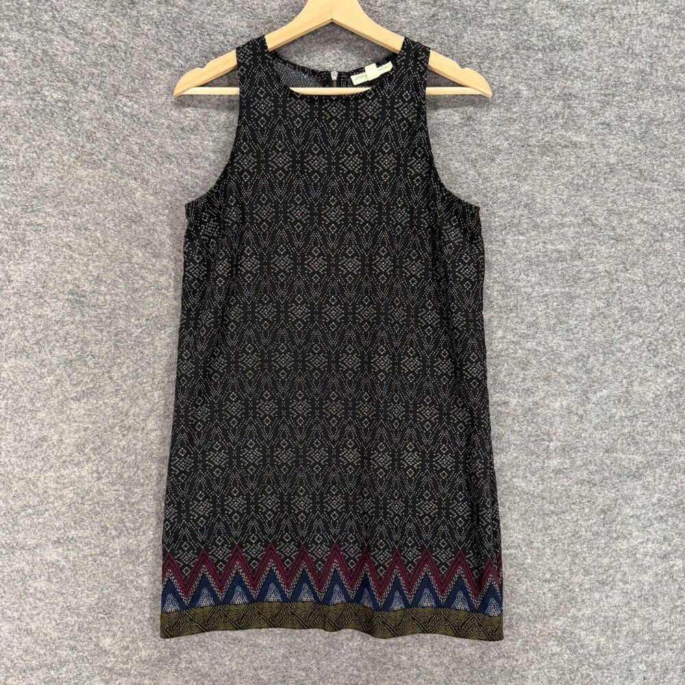 Staring at Stars Dress Women S Small Black Geometric Shift Midi Zipper Casual